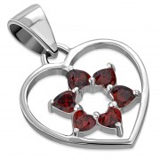 Garnet CZ Heart Star David Silver Pendant, p360